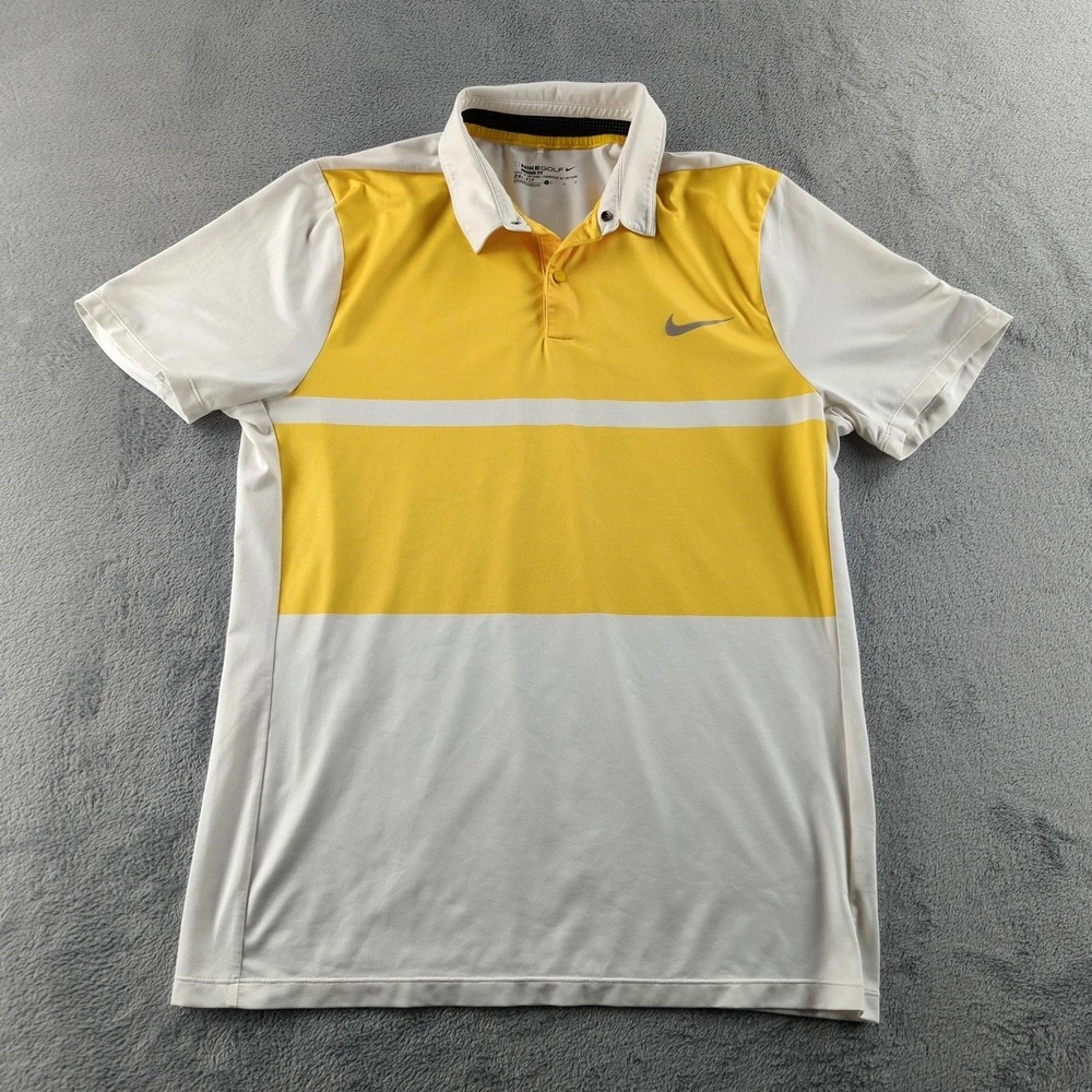 Nike Golf Polo Shirt Mens Large White Yellow Colorblock Dri-FIT 727100-103